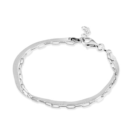 BRACELET HERRINGBONE AND CABLE DOUBLE SILVER
