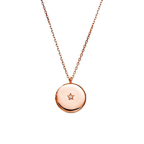 NECKLACE ROUND LOCKET WITH CZ DETAIL ROSE PLATED