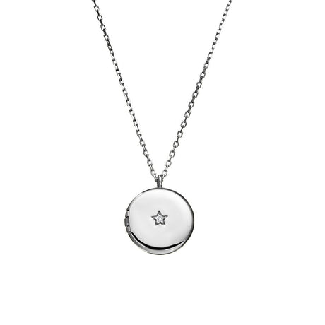 NECKLACE ROUND LOCKET WITH CZ STERLING SILVER