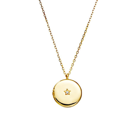 NECKLACE ROUND LOCKET WITH CZ DETAIL GOLD PLATED